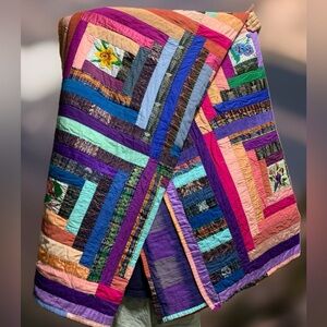 Vintage 1980s Handmade Patchwork Quilt Large 88x100 Multicolor Cotton Bedding